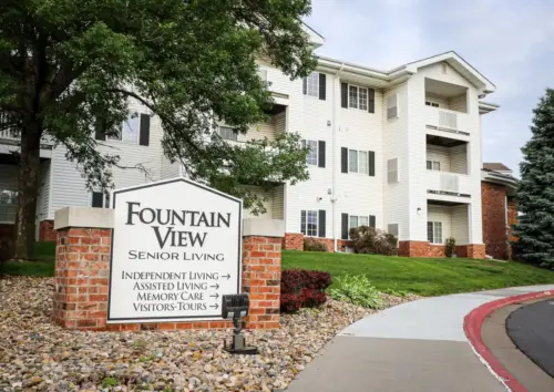 Fountain View Senior Living entrance sign, east side of building