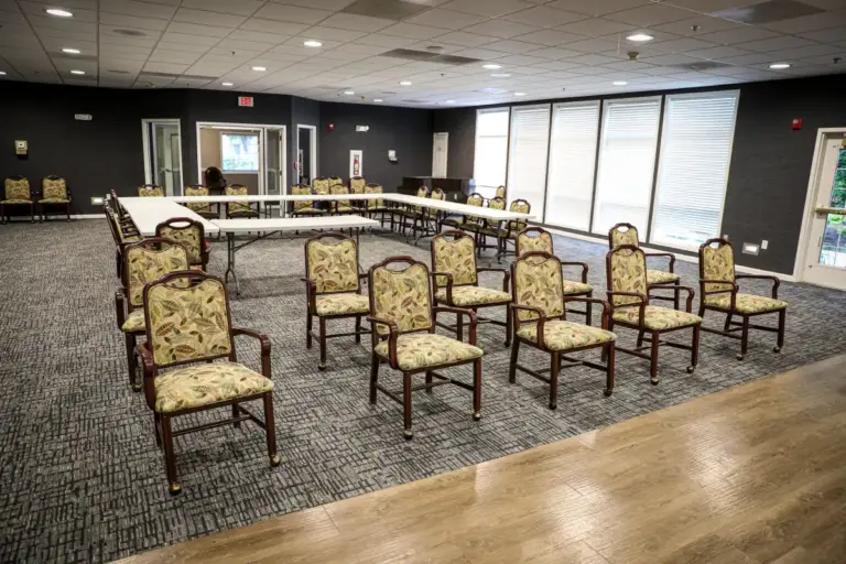 Fountain View Senior Living social hall with chairs