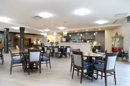 The Heritage at Fox Run independent living coffee shop seating area