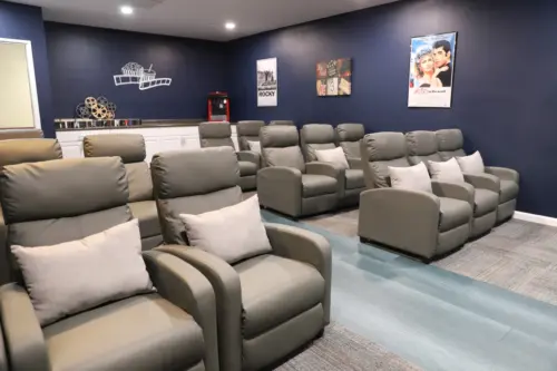 The Heritage at Fox Run assisted living theater room