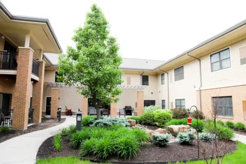 The Heritage at Legacy Secure outdoor assisted living courtyard