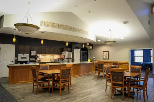 The Heritage at Meridian Gardens memory care dining and activities area