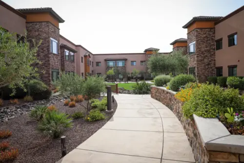 Orchard Pointe at Arrowhead assisted living secure courtyard and walking path