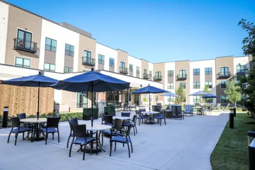 Orchard Point at Creek Valley secure outdoor courtyard and patio