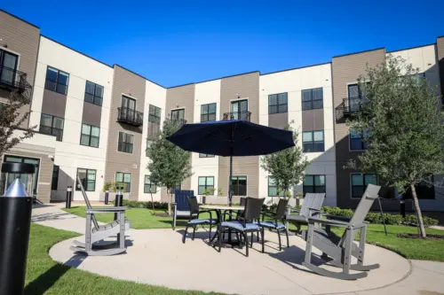 Orchard Point at Creek Valley secure outdoor courtyard and patio