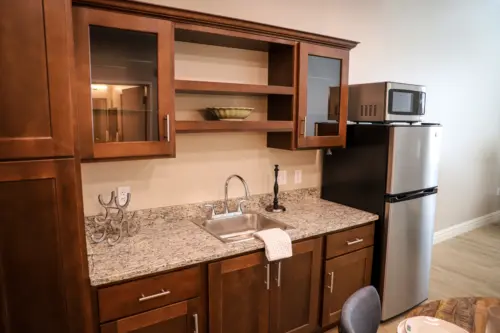 Orchard Point at Creek Valley assisted living apartment kitchenette