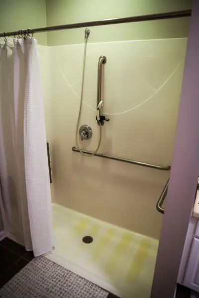 Ridgewood Senior Living assisted living apartment walk-in shower