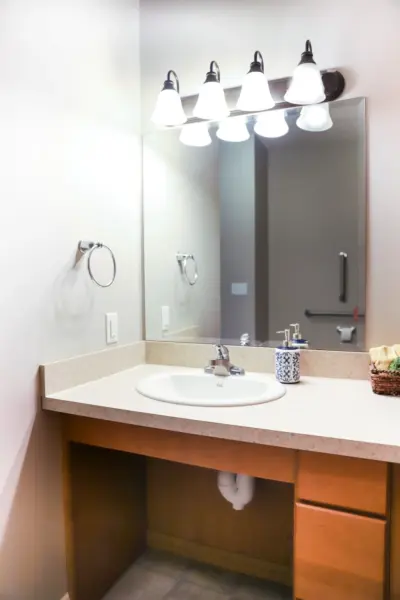 The Heritage at Sagewood assisted living apartment sink and vanity