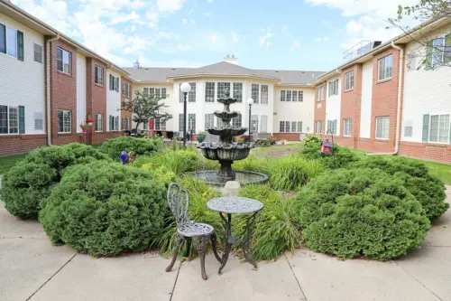 The Heritage at Northern Hills Assisted living courtyard fountain